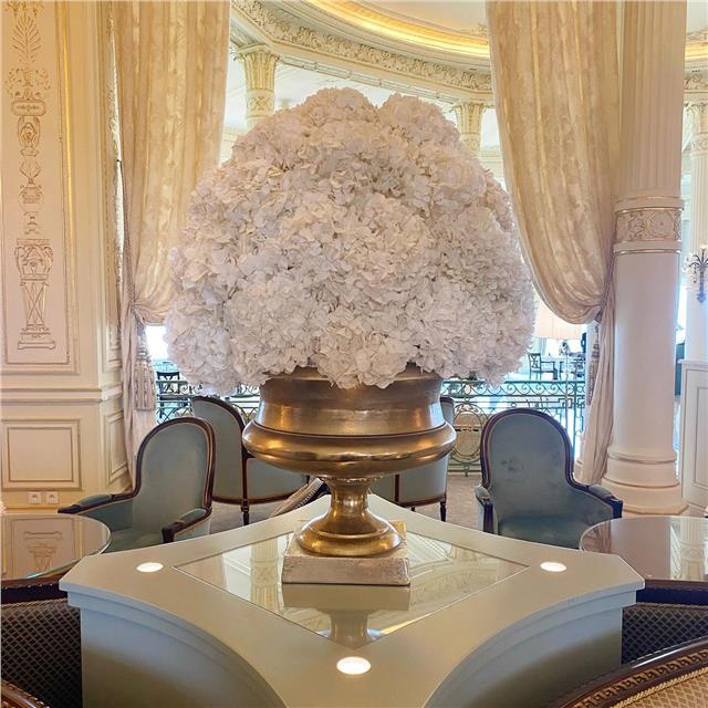 Nouvelle décoration florale au salon @hoteldupalais .Des nuages d’hortensias blancs ont pris place dans les Médicis dorés du Lounge.Un clin d’oeil à la fleur emblématique de Biarritz.#hortensia #hortensiastabilisé #bigbouquet #bouquetdefleurs #fleurdesaison #artisanfleuriste #fleuristebiarritz #biarritz #hotelbiarritz #hotelleriedeluxe #hoteldupalais