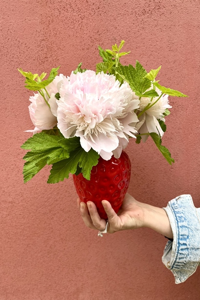 Pivoine et vase fraise